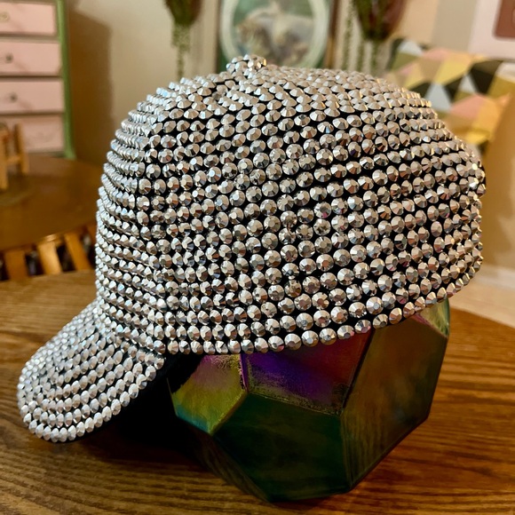 Full Bling! Silver Rhinestone Studded Baseball Cap - Adult OSFM - Picture 5 of 9